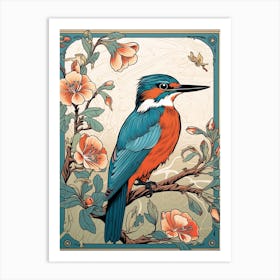 Vintage Bird Linocut Kingfisher 2 Art Print