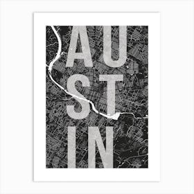 Austin Mono Street Map Text Overlay Art Print