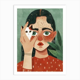 Girl With Cat 10 Art Print