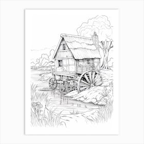 Line Art Inspired By The Hay Wain 3 Art Print