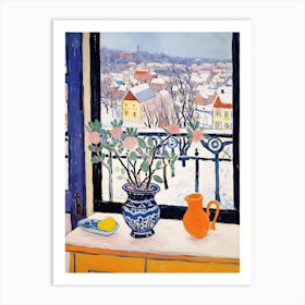 The Windowsill Of Lucerne   Switzerland Snow Inspired By Matisse 3 Art Print