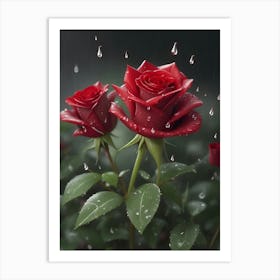 Red Roses At Rainy With Water Droplets Vertical Composition 68 Art Print