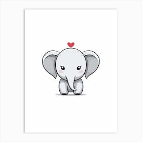 Kawaii Elephant Heart Character Art Print