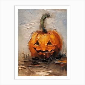 Spooky Halloween Pumpkin, Oil Painting 0 Art Print