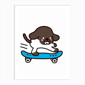 Kawaii Brown Dog On A Blue Skateboard Art Print