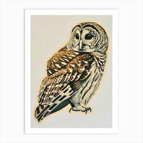 Barred Owl Linocut Blockprint 2 Art Print