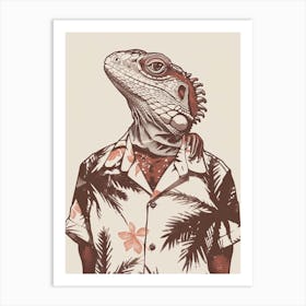 Iguana In A Floral Shirt Block Print 1 Art Print