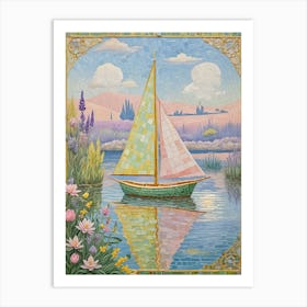 Mosaic Sailboat On The Lake Art Print