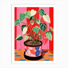 Pink And Red Plant Illustration Rubber Plant Tineke Ficus 4 Art Print