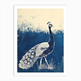 Peacock Walking In The Grass Linocut Inspired 3 Art Print