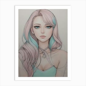 Anime Girl With Pink Hair Art Print