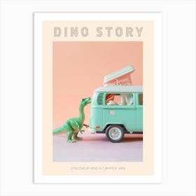 Pastel Toy Dinosaur & A Camper Van Poster Art Print