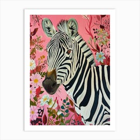 Floral Animal Painting Zebra 3 Art Print