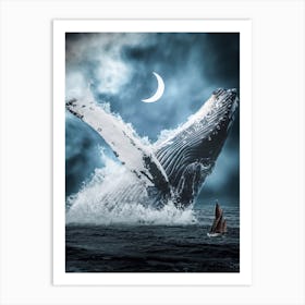 Giant Blue Whale In Ocean Art Print