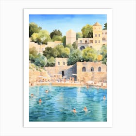 Swimming In Rhodes Greece Watercolour Art Print