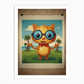 Cartoon Cat With Glasses Art Print