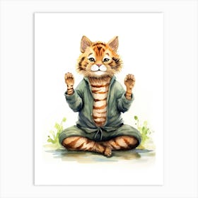 Tiger Illustration Practicing Yoga Watercolour 2 Art Print