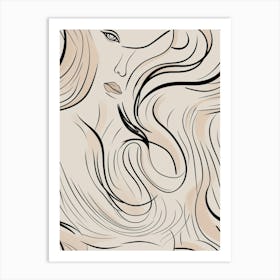 Muted Tones Abstract Face Line Illustration 3 Art Print