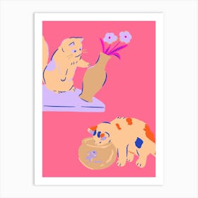 Two Cats In A Vase Art Print