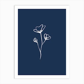 Line Art Flower 1 - Navy 1 Art Print