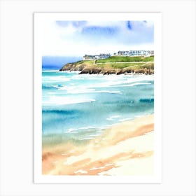 Newquay Beach, Cornwall Watercolour Art Print
