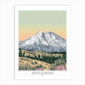 Mount St Helens Usa Color Line Drawing 1 Poster Art Print