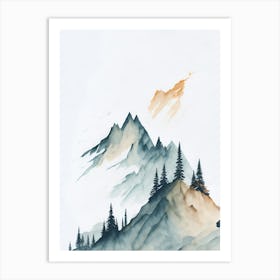 Mountain And Forest In Minimalist Watercolor Vertical Composition 153 Art Print