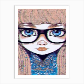 Girl Wearing Glasses With A Glitch Art Print