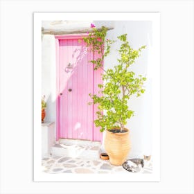 Rustic Pink Door In Paros Art Print