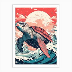 Sea Turtle Animal Drawing In The Style Of Ukiyo E 1 Art Print