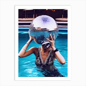 Woman Pool Disco Ball Fashion Photography 1 Art Print