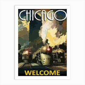 Chicago Locomotives, Vintage Travel Poster Art Print