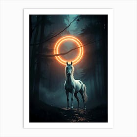 Horse in Forest with Mystical Glowing Portal Art Print