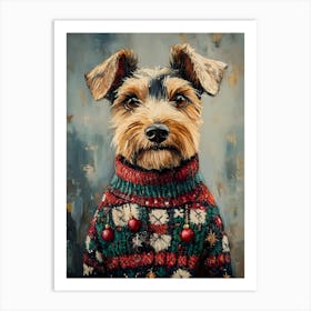 Airedale In Christmas Sweater 7 Art Print