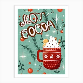 Christmas Hot Cocoa Blue Art Print