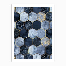 Blue Marble Hexagons Art Print