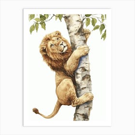Barbary Lion Climbing A Tree Clipart 4 Art Print