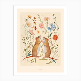 Folksy Floral Animal Drawing Mouse 5 Poster Art Print