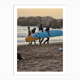 Surfers On The Beach Art Print