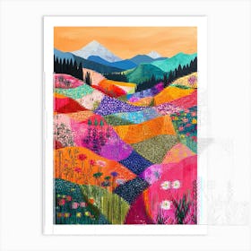 Colorful Landscape With Mountain and Flowers 15 Art Print