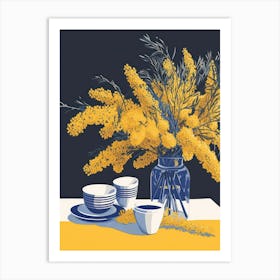 Mimosa Flowers On A Table   Contemporary Illustration 8 Art Print