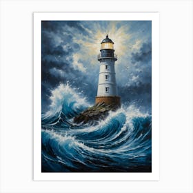 Lighthouse In The Storm 1 Art Print