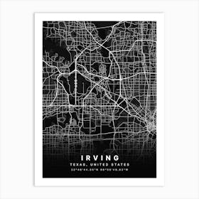 Irving Texas United States Black Map Art Print