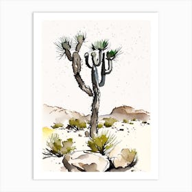Joshua Tree In Rocky Landscape Minimilist Watercolour  (4) Art Print