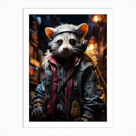 Cyberpunk Style A Possum Standing On A Skateboard 2 Art Print