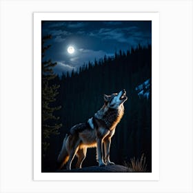 On A Crisp Midnight In The Yellowstone Wilderness A Skittish Wolf Embodying The Essence Of Wildern (6) Art Print