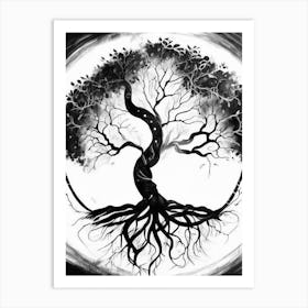 Tree Of Life (Immortality)1  Symbol Black And White Painting Art Print