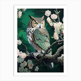 Ohara Koson Inspired Bird Painting Great Horned Owl 4 Art Print