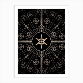 Geometric Glyph Radial Array in Glitter Gold on Black n.0399 Art Print
