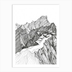 Kala Patthar Nepal Line Drawing 1 Art Print